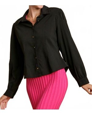 Umgee Solid Collared Button Down Shirt - Black