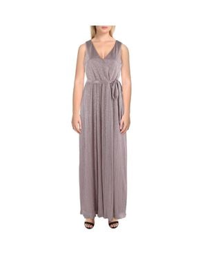 Marina Metallic V-Neck Evening Dress - Purple