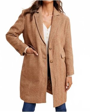 In-Loom Herringbone Duster Coat - Brown