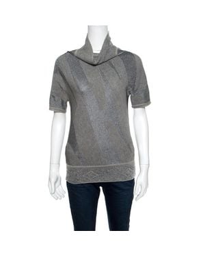 Gianfranco Ferré Metallic Patterned Jacquard Knit Short Sleeve Top - Gray
