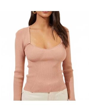 Astr Rosa Scoop Cutout Sweater - Brown