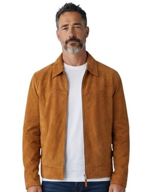 Infinity Leather Tan Goat Suede Leather Harrington Biker Jacket - Brown