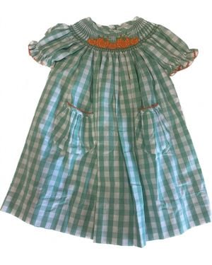 Delaney Girl's Pumpkin Check Gingham Bishop Dress - Blue