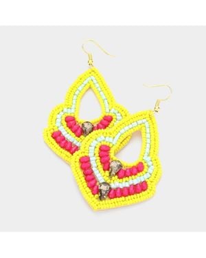 Fashnzfab Felt Back Boho Multi Beaded Dangle Earrings - Yellow