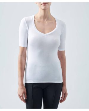 ATM Modal Rib Short Sleeve V-Neck Tee - White