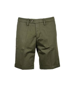 BRO-SHIP Military Flat Waist Cuffed Stretch Cotton Shorts - Green