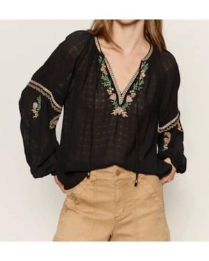Sanctuary Raye Embroidered Long Sleeve Blouse - Black