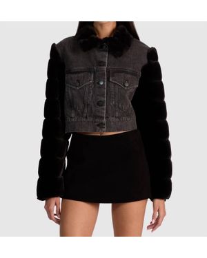 Alice + Olivia Jeff Faux Fur Denim Jacket - Black