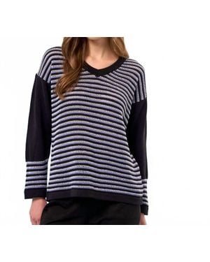 French Kyss Stripe V-Neck Top - Blue