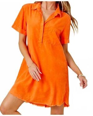 Day + Moon Washed Denim Shirt Mini Dress - Orange