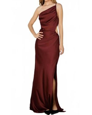 Dress Forum Dull Satin One Shoulder Ruched Maxi Dress - Red