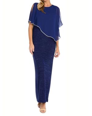 R & M Richards Sheer Cape Long Evening Dress - Blue