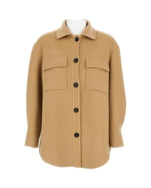 Aftercoat Oversized Wool Blend Jacket With Rounded Hem - Natural