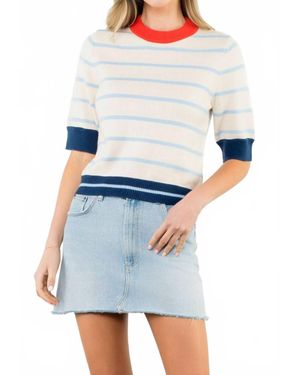 Thml Colorblock Rib Trim Striped Knit Top - White