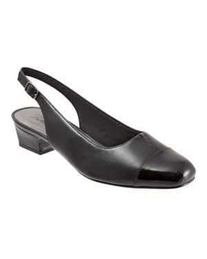 Trotters Dea Pump Leather Cap Toe Block Heel Slingback Zogg3033 - Black