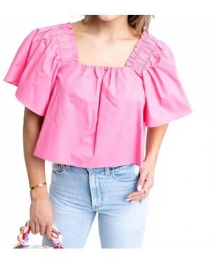 Karlie Square Neck Poplin Top - Pink