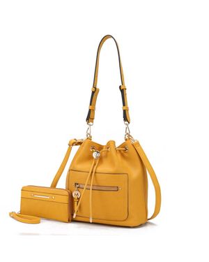 MKF Collection by Mia K Larissa Vegan Leather Bucket Bag With Wallet- 2 Pieces - Metallic