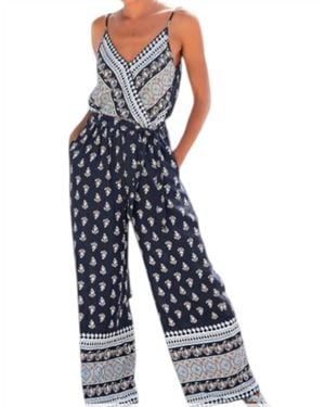 Lascana Patterned V-Neck Jumpsuit - Blue
