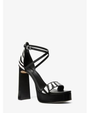 Michael Kors Cami Zebra Print Calf Hair Platform Sandal - Black