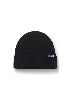 HUGO Rib-Knit Beanie Hat With Logo Label - Black
