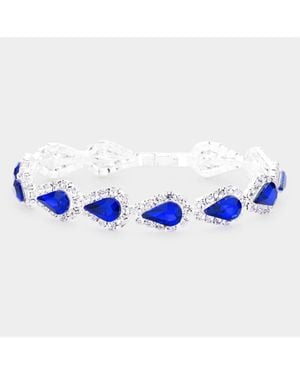 Fashnzfab Teardrop Rhinestone Link Evening Bracelet Sapphire - Blue