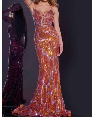 Jovani Sequin Plunging V-Neck Gown - Blue