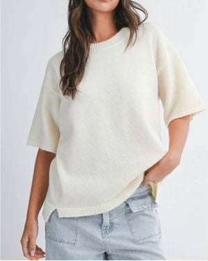 AEMI + CO Short Sleeve Knit Sweater - White