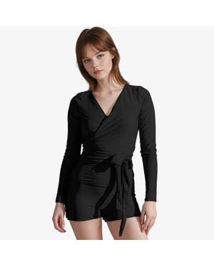 Calypsa Plus Avery Wrap Swim Top With Removable Cups & Swim Shorts - Black