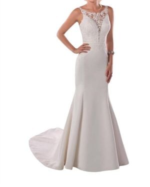 Stella York Satin Wedding Dress With Illusion Neckline - Multicolor