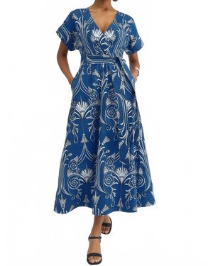 Beyond By Vera Sailor V-Neck Dress - Blue