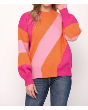 Fate Sweet Stripes Colorblock Long Sleeve Sweater - Pink