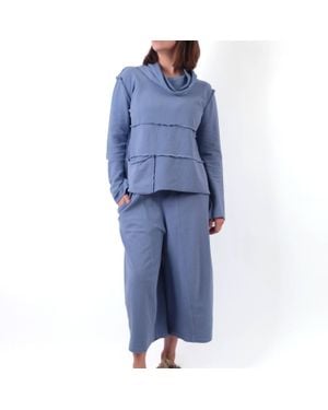 Gerties Seamed Cowl Neck Long Sleeve Top - Blue