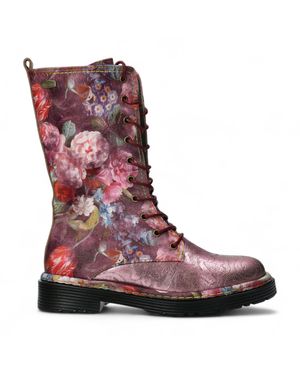 Laura Vita Incaso-18 Burgundy Floral Gothic Victorian Leather High Boots - Brown