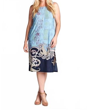 Emerald Collection Watercolor Wash Fitted Sleeveless Knee Dress - Blue