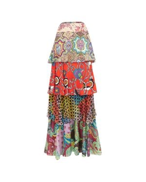 Christian Lacroix Tiered Paisley Patchwork Silk Skirt