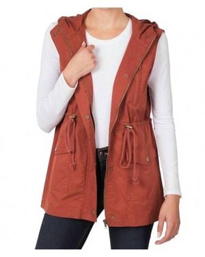 Zenana Drawstring Waist Hoodie Vest - Pink