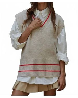 By Together Knit Sweater Vest Top With Pinter Striped Detail - Gray