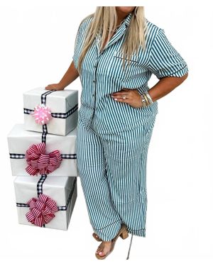 Blakeley Striped Relaxed Fit Luxe Pajamas Set - Blue