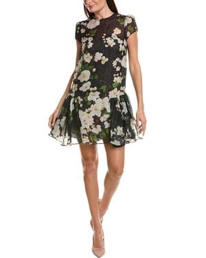 Oscar de la Renta Drop-Waist Cherry Blossom Silk-Blend Mini Dress - Green