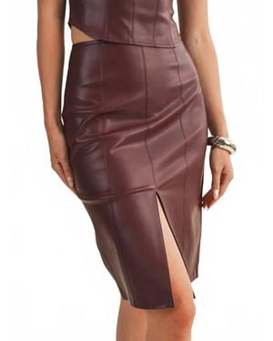 Mustard Seed Pencil Sharp Faux Leather Skirt - Red