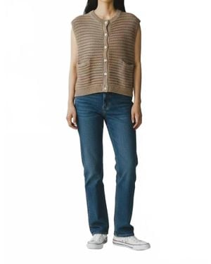 Elan Sleveless Sweater With Front Button Detail - Blue