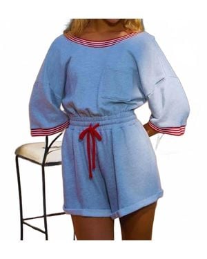 Bucketlist French Terry Coloared Loose Fit Romper - Blue