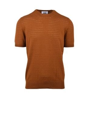 Alpha Studio Cotton Polyester Crew Neck Knitwear Top - Brown