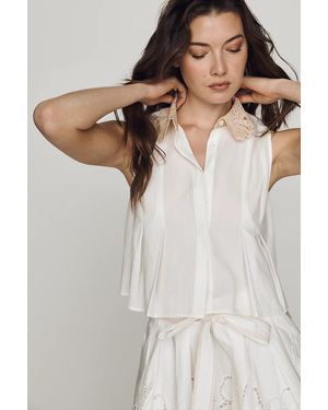 En Saison Pleated Crochet Collar Top - Multicolor