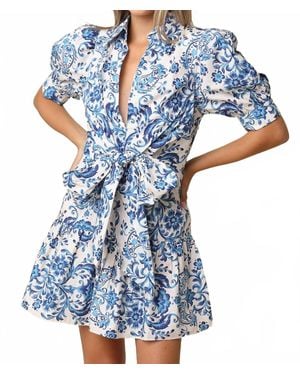 Olivaceous Hunter Tie Front Mini Dress - Blue