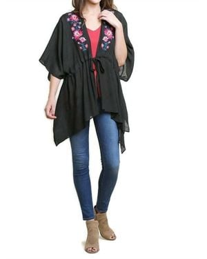 Umgee Floral Embroided Kimono - Black