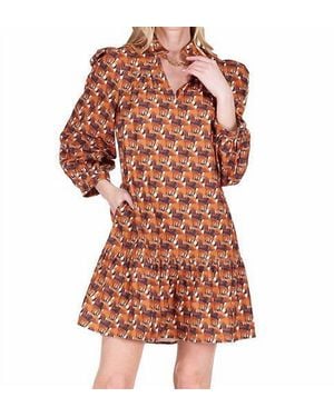 J joy Split Neck Corduroy Dress - Multicolor