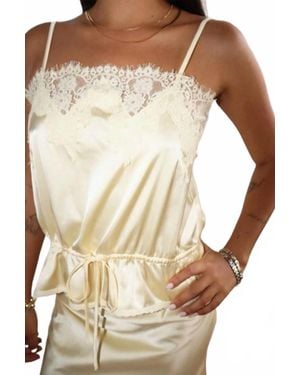 Bailey Rose Lace Trim Satin Cami Top - Natural