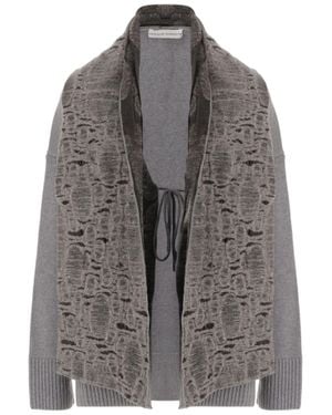 Niccolò Pasqualetti Open-Front Wool And Cashmere Sweater With Embroidered Shawl - Gray