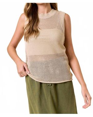 Doe And Rae Candice Crew Neck Fishnet Sweater Tank Top - Green